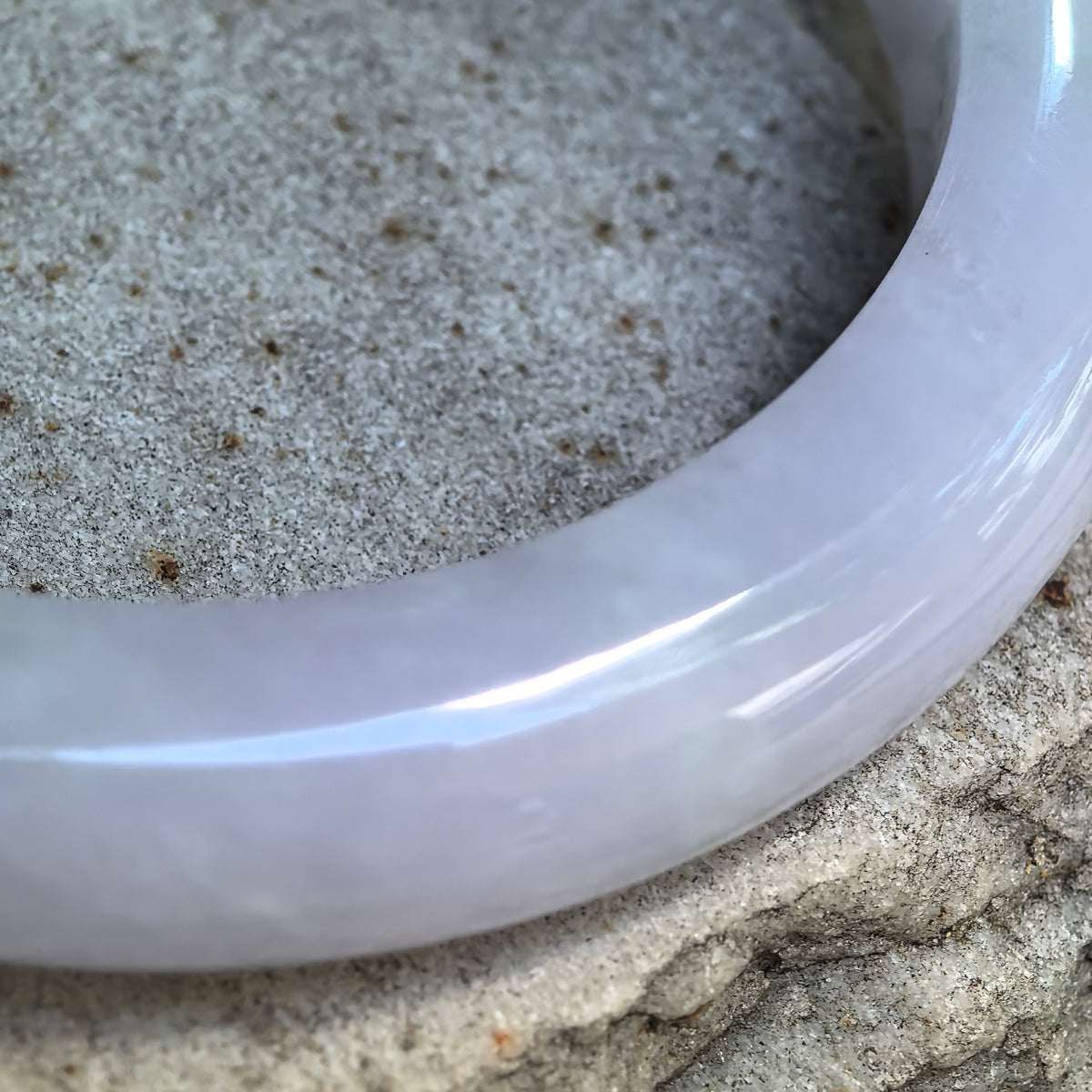 Glutinous Pale Lavender and Green D-Shape Jadeite Bangle – 56mm