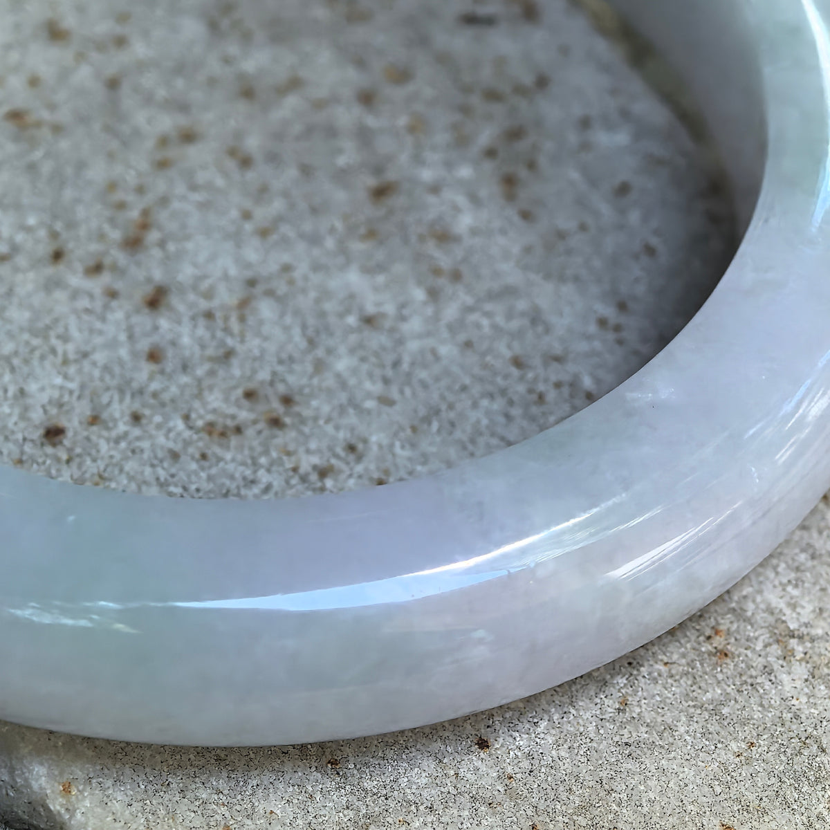 Glutinous Pale Lavender and Green D-Shape Jadeite Bangle – 56mm