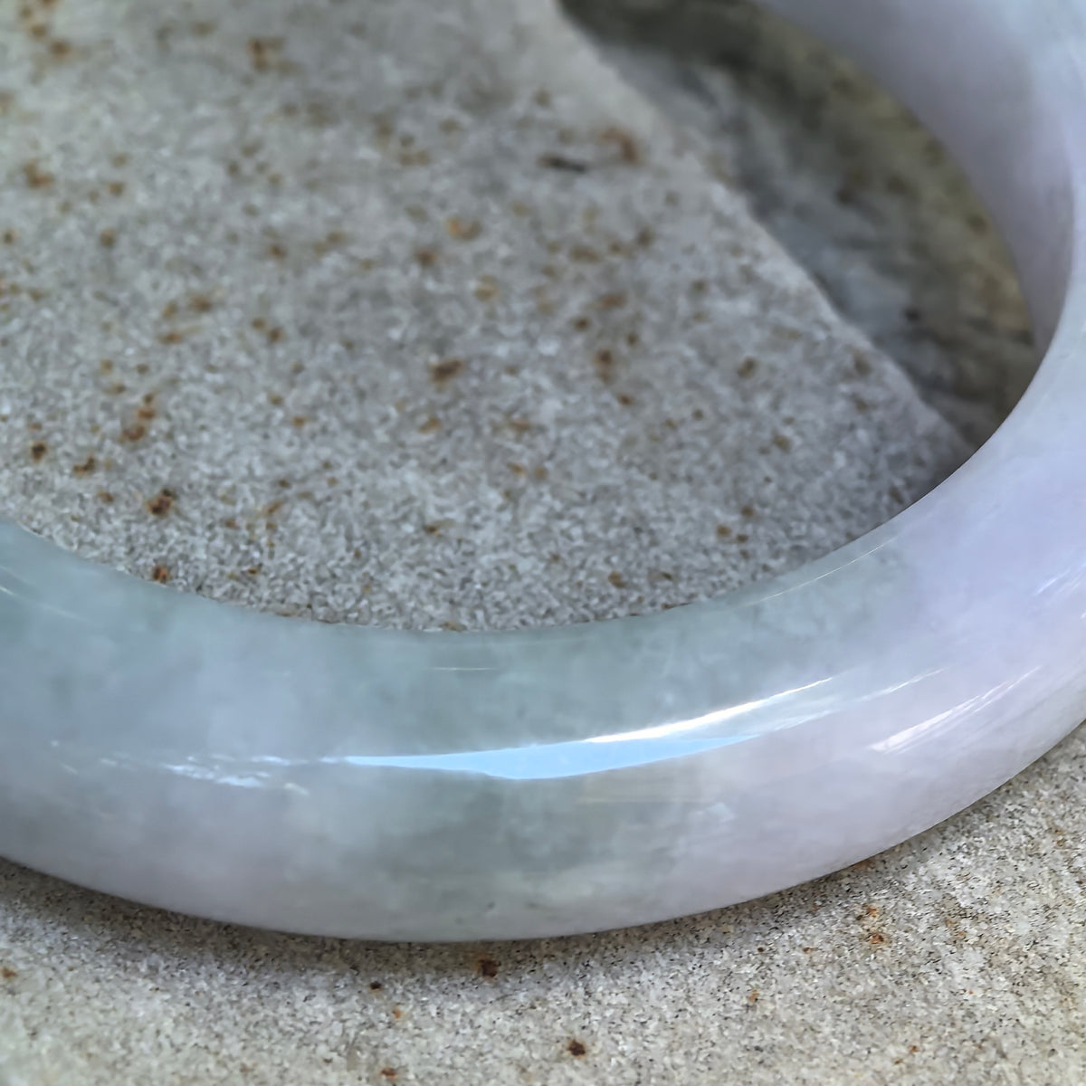 Glutinous Pale Lavender and Green D-Shape Jadeite Bangle – 56mm