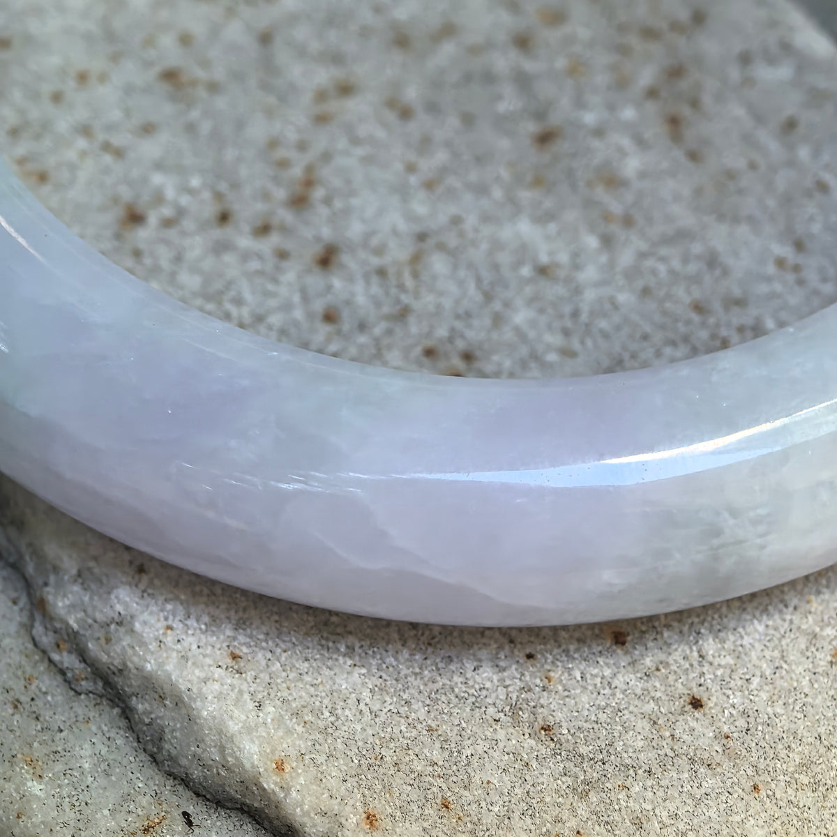 Glutinous Pale Lavender and Green D-Shape Jadeite Bangle – 56mm