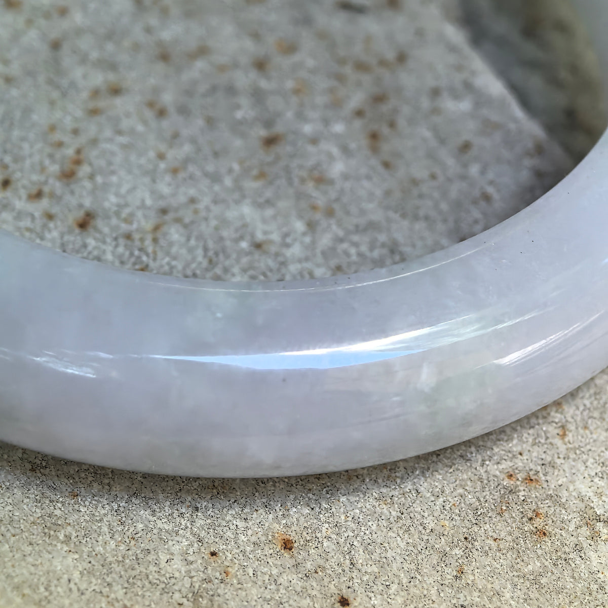 Glutinous Pale Lavender and Green D-Shape Jadeite Bangle – 56mm