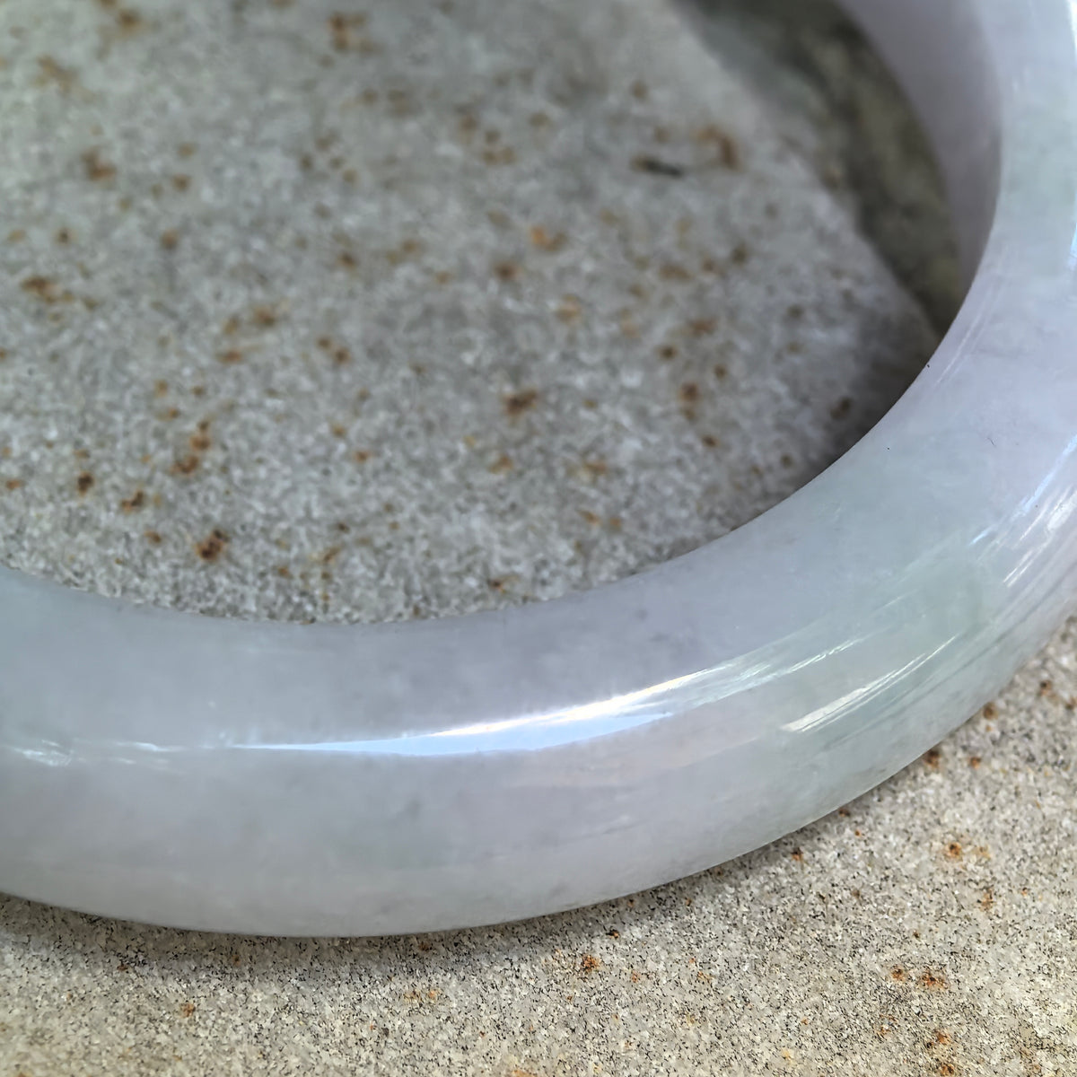 Glutinous Pale Lavender and Green D-Shape Jadeite Bangle – 56mm