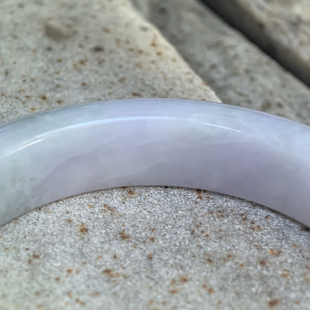Glutinous Pale Lavender and Green D-Shape Jadeite Bangle – 56mm