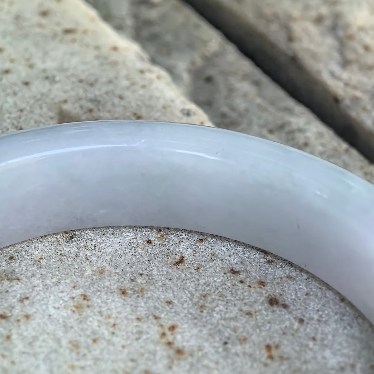Glutinous Pale Lavender and Green D-Shape Jadeite Bangle – 56mm