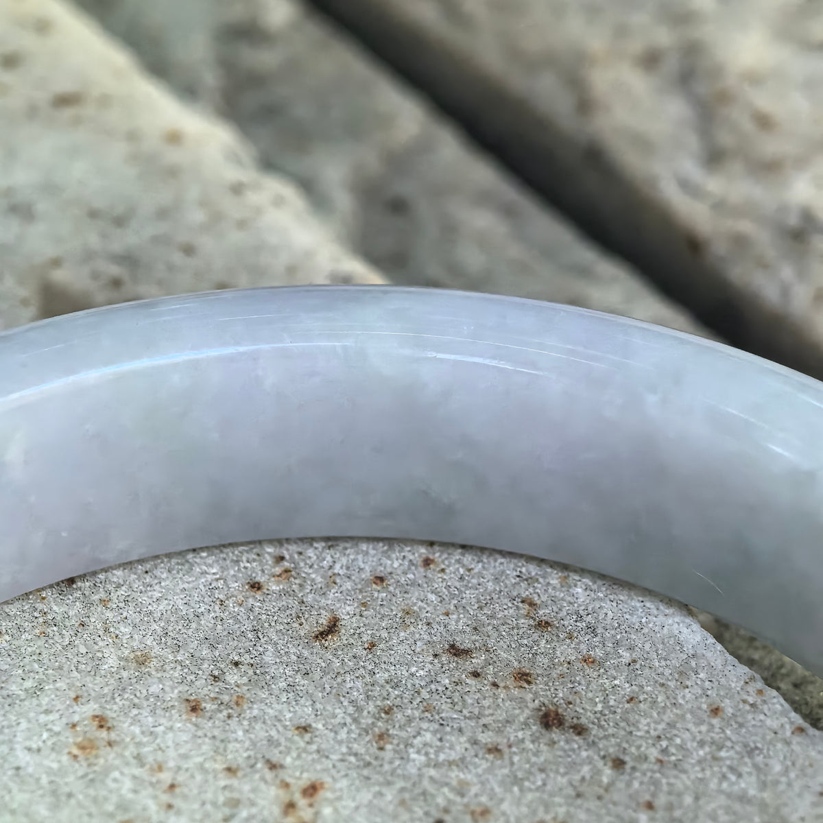 Glutinous Pale Lavender and Green D-Shape Jadeite Bangle – 56mm