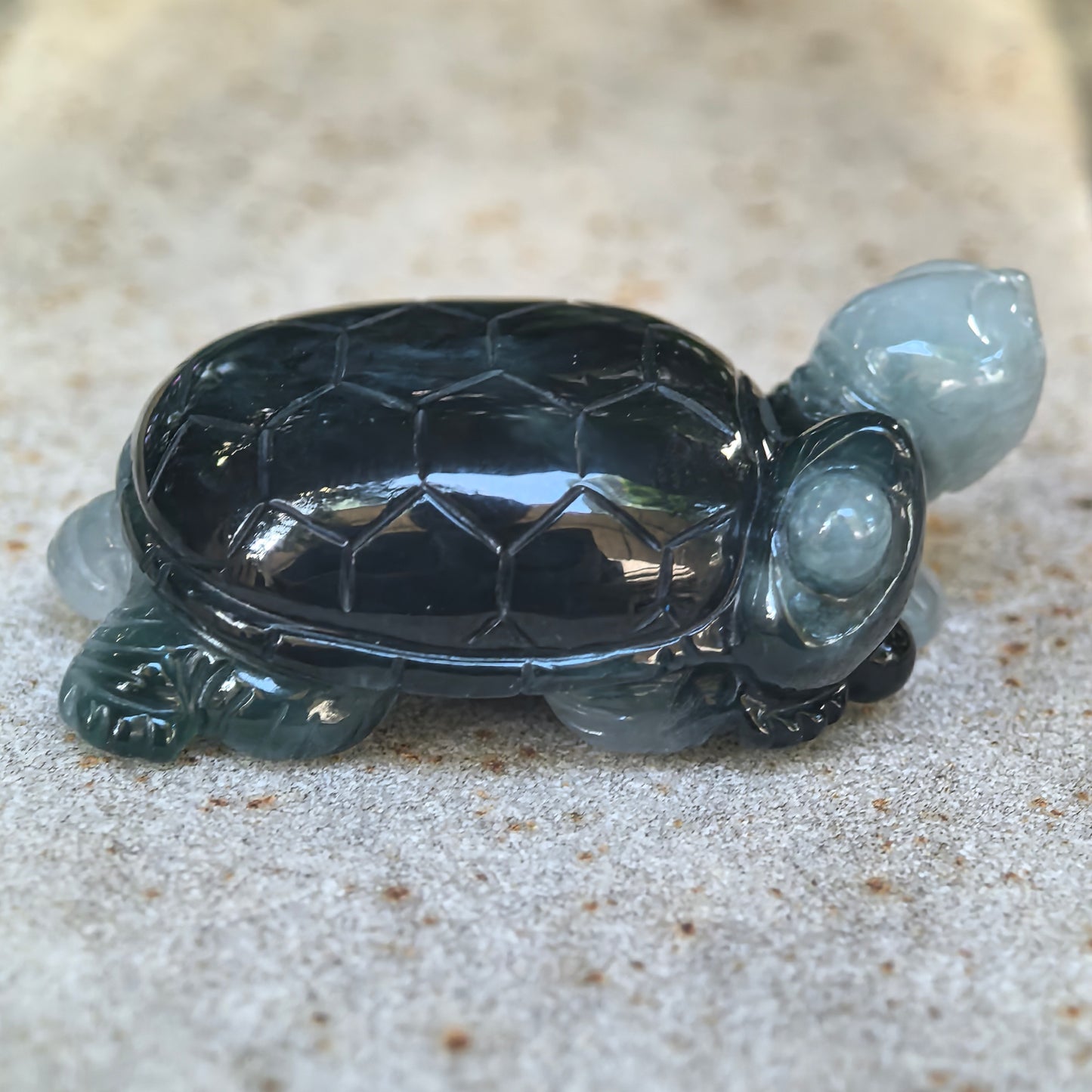 Glutinous Deep Green Turtle Jadeite Ornament