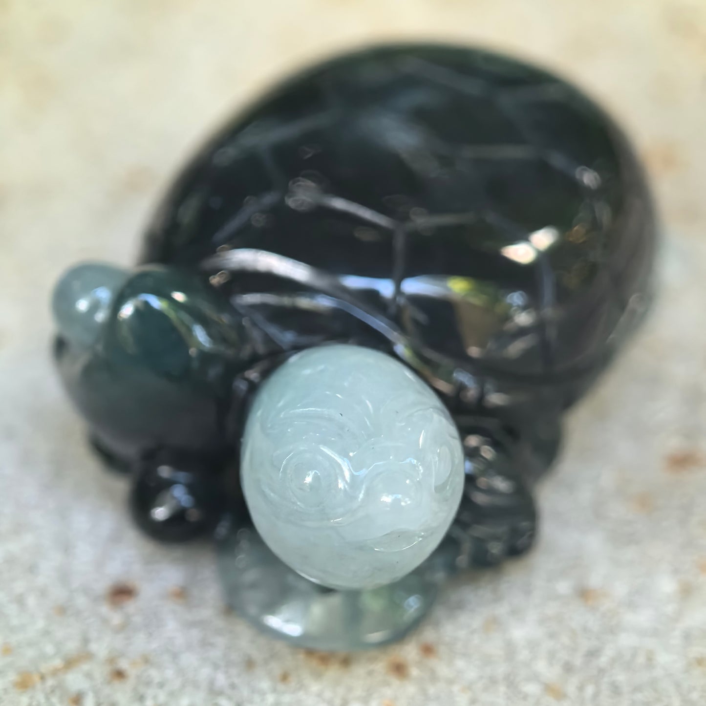 Glutinous Deep Green Turtle Jadeite Ornament