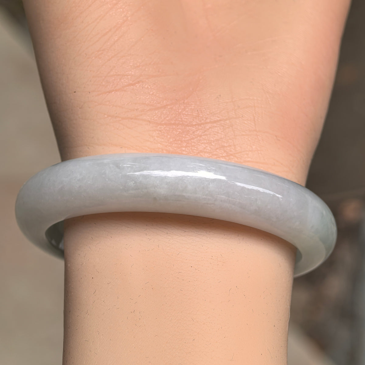 Fine Glutinous Pale Green D-Shape Jadeite Bangle -53mm