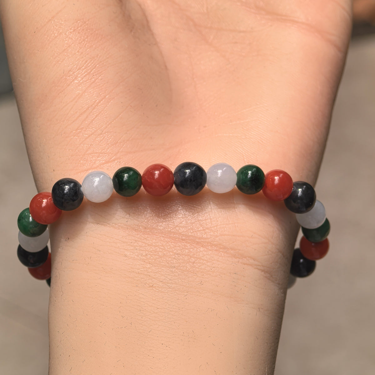 Glutinous Multicolor Jadeite Bead Bracelet with Nanhong Agate -6.5mm
