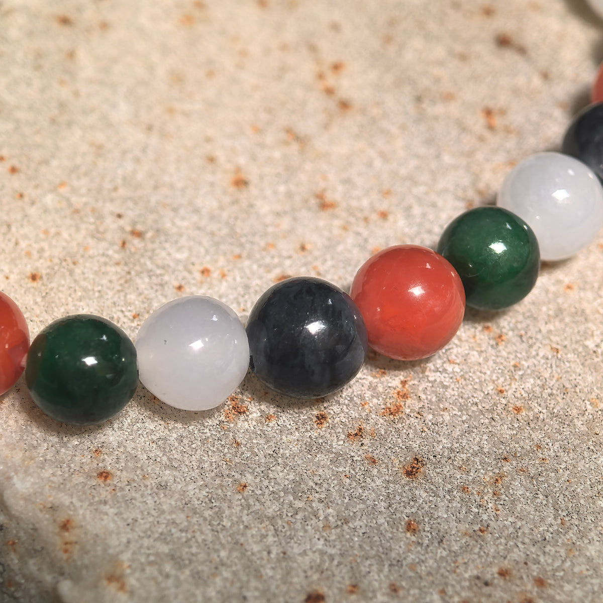 Glutinous Multicolor Jadeite Bead Bracelet with Nanhong Agate -6.5mm