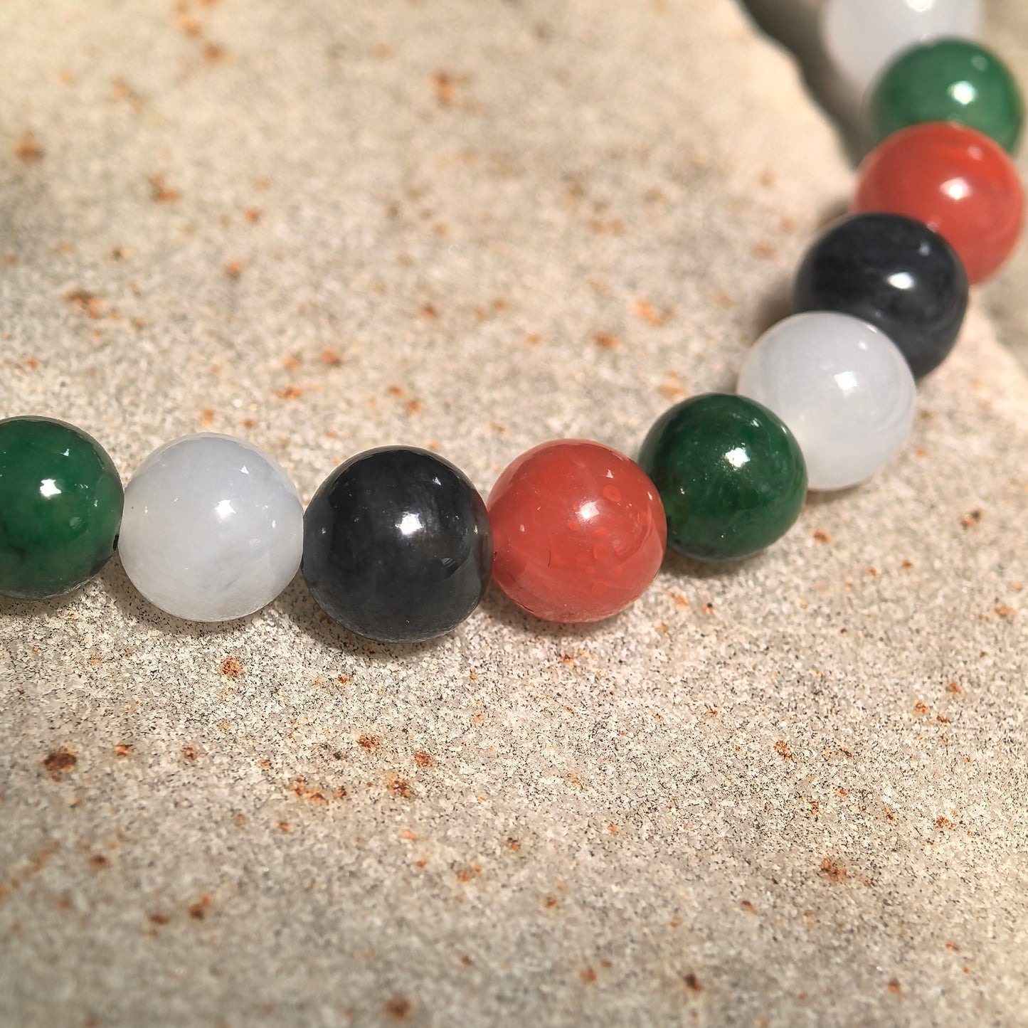 Glutinous Multicolor Jadeite Bead Bracelet with Nanhong Agate -6.5mm