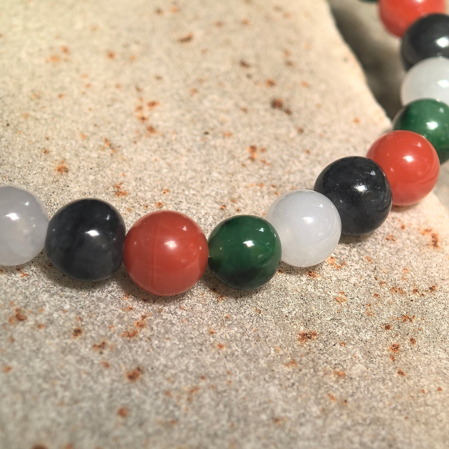 Glutinous Multicolor Jadeite Bead Bracelet with Nanhong Agate -6.5mm