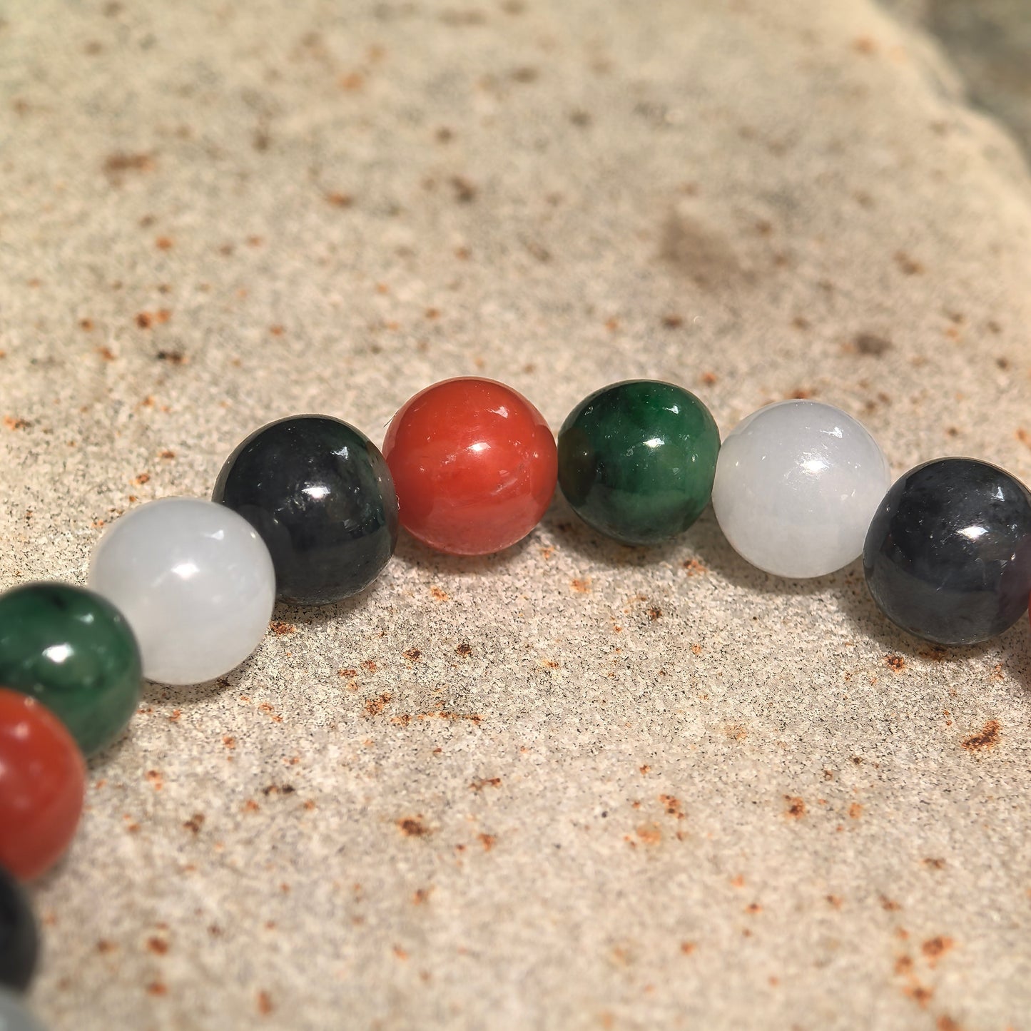 Glutinous Multicolor Jadeite Bead Bracelet with Nanhong Agate -6.5mm