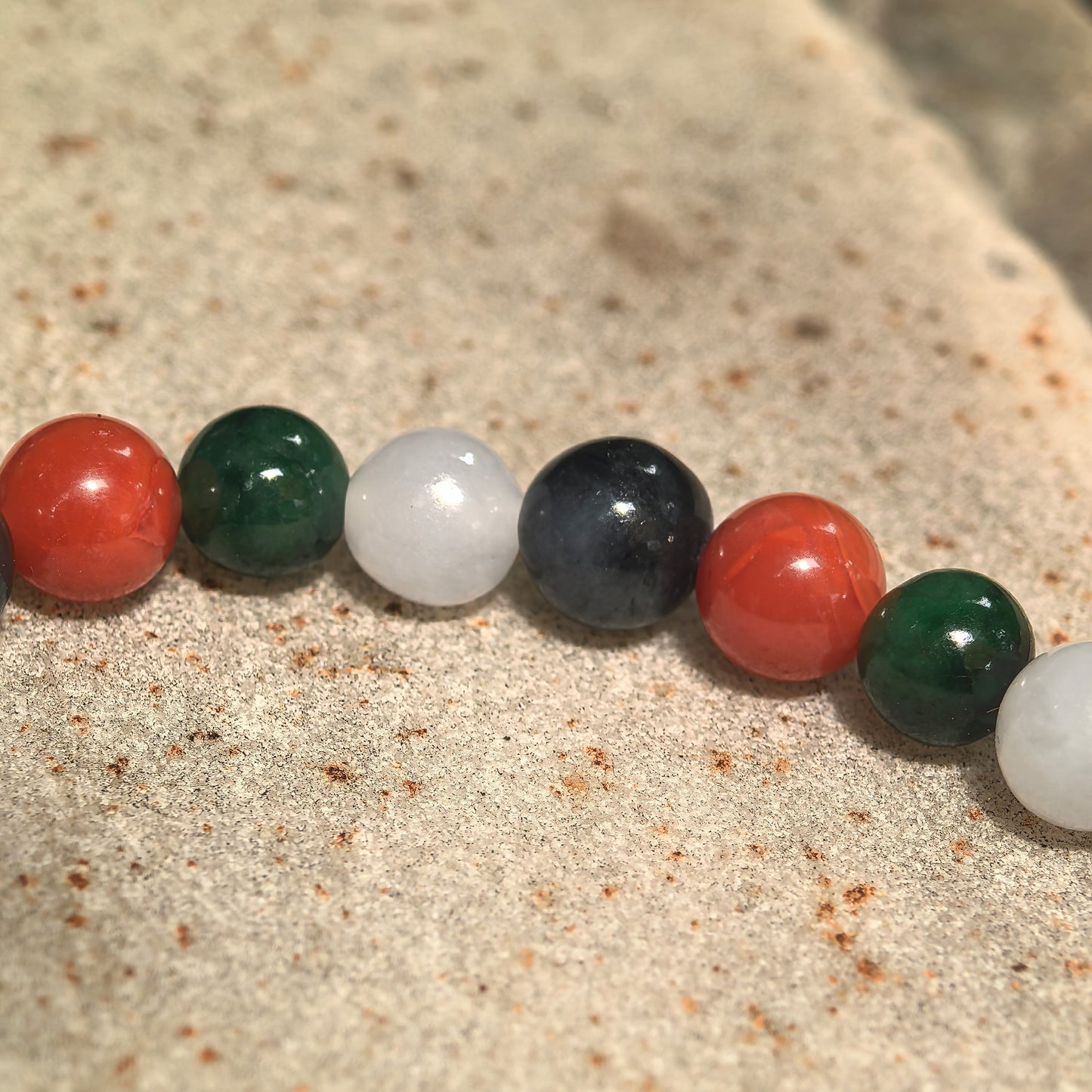 Glutinous Multicolor Jadeite Bead Bracelet with Nanhong Agate -6.5mm