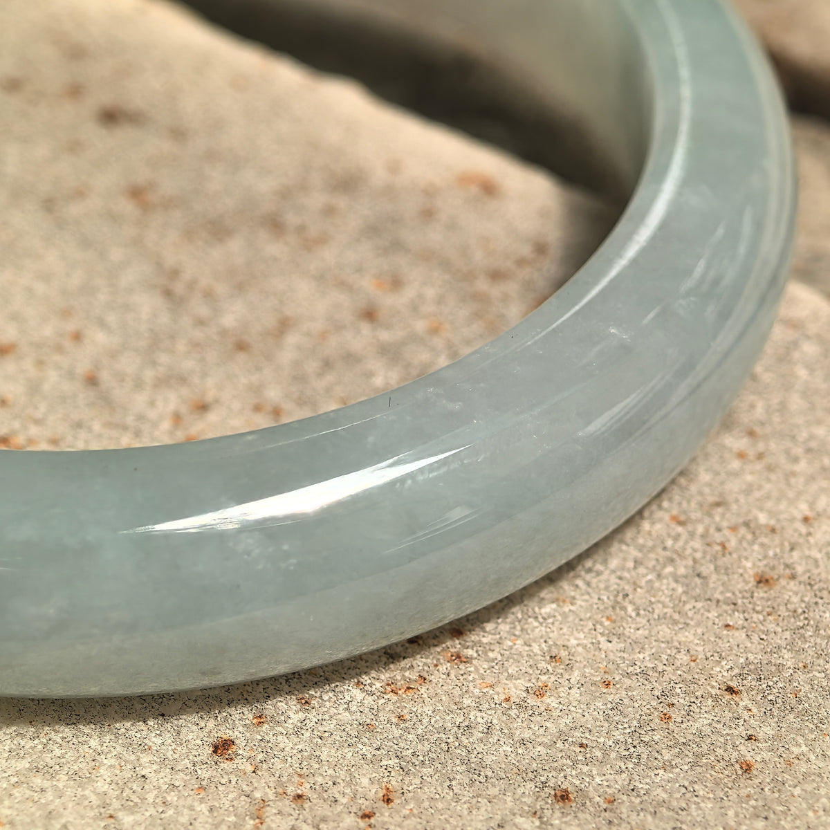 Fine Glutinous Pale Green D-Shape Jadeite Bangle -53mm