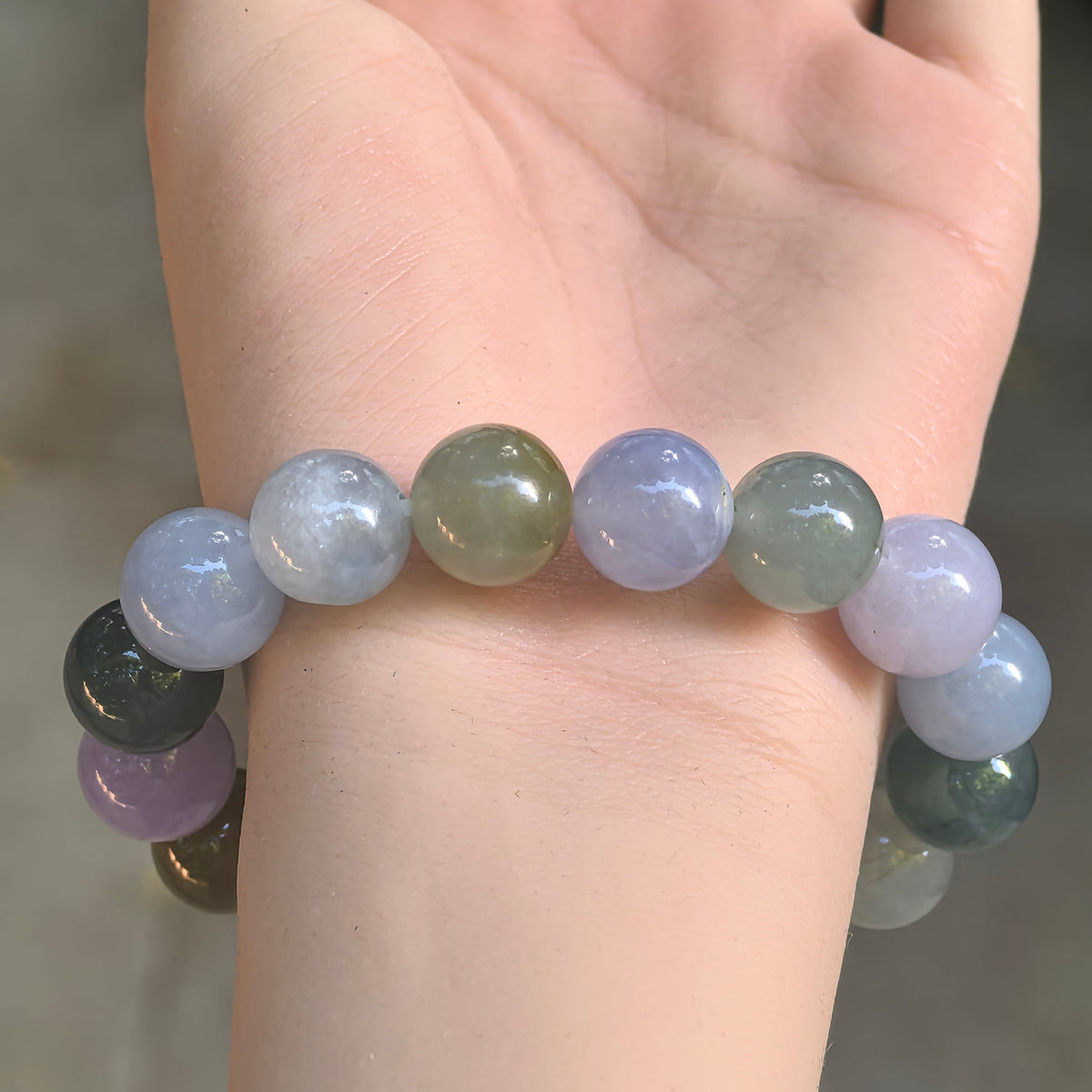 Glutinous Multicolor Round Bead Jadeite Bracelet -13mm