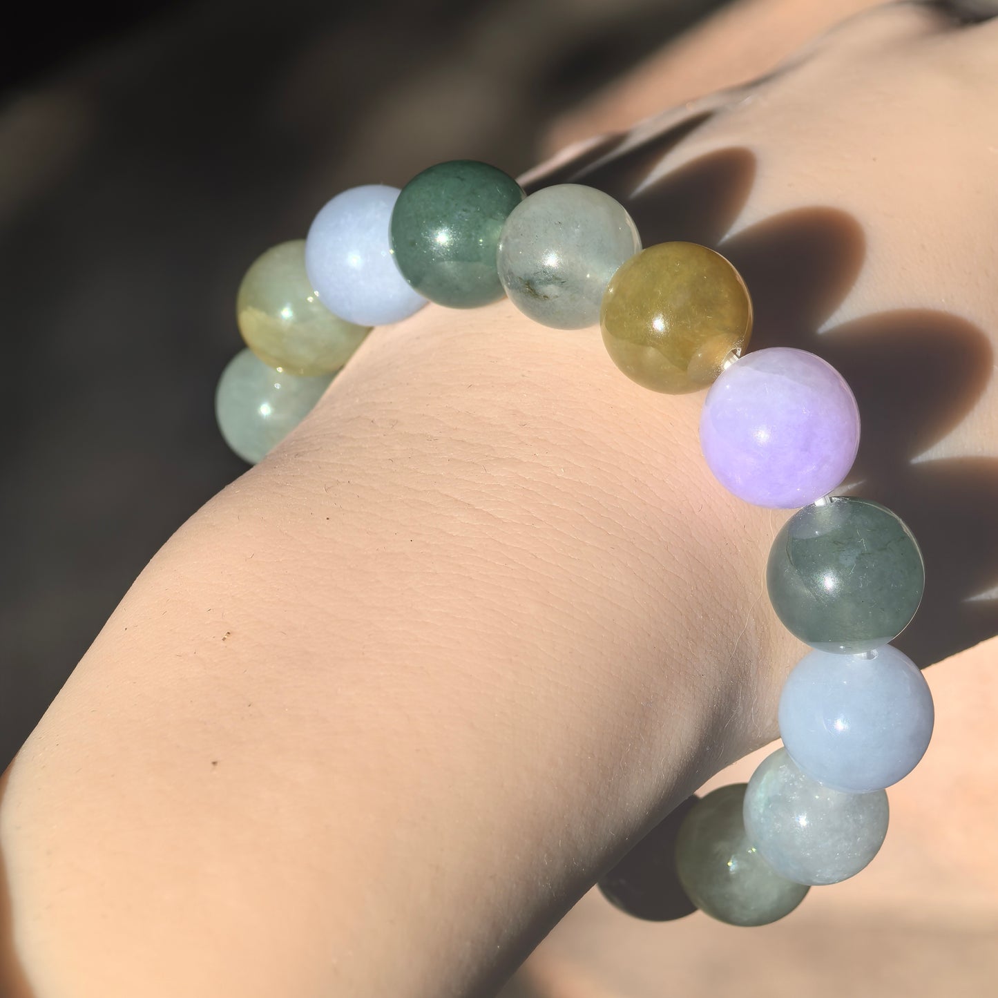 Glutinous Multicolor Round Bead Jadeite Bracelet -13mm