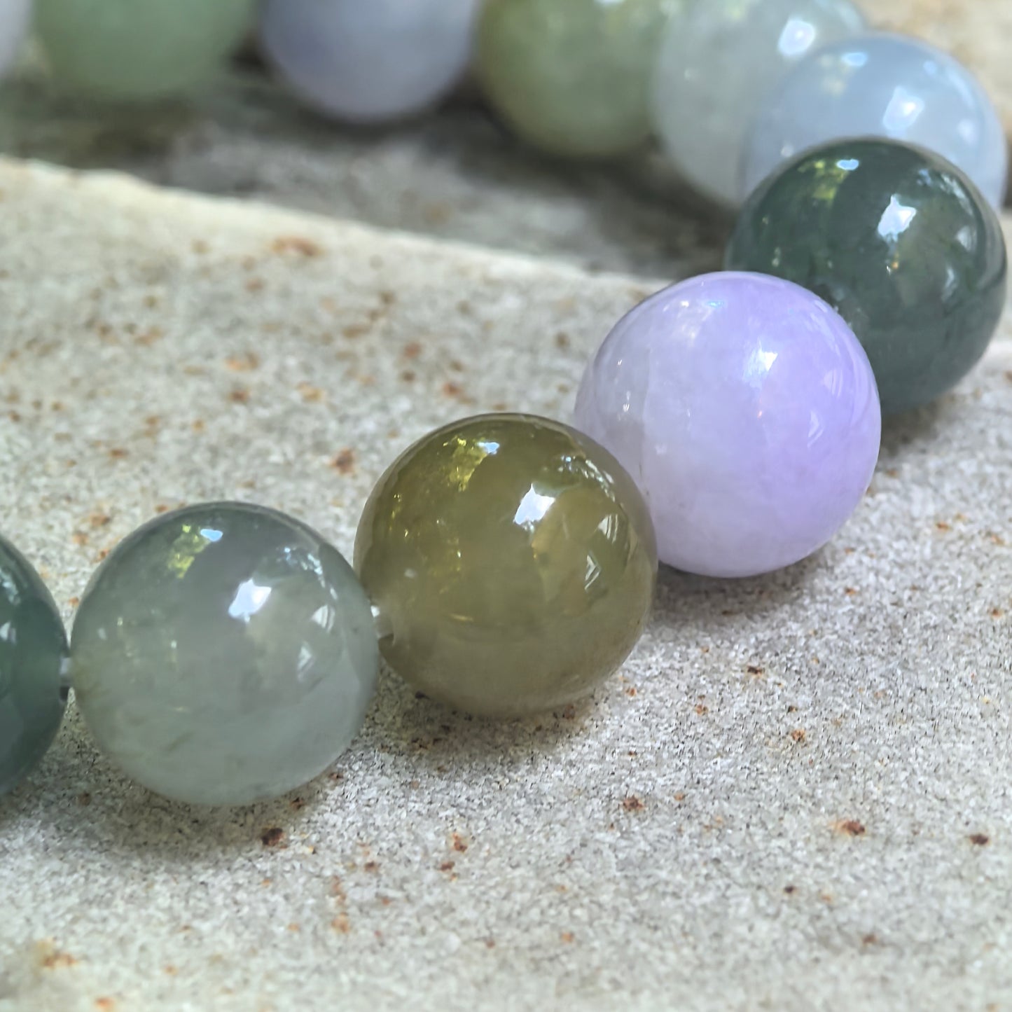 Glutinous Multicolor Round Bead Jadeite Bracelet -13mm