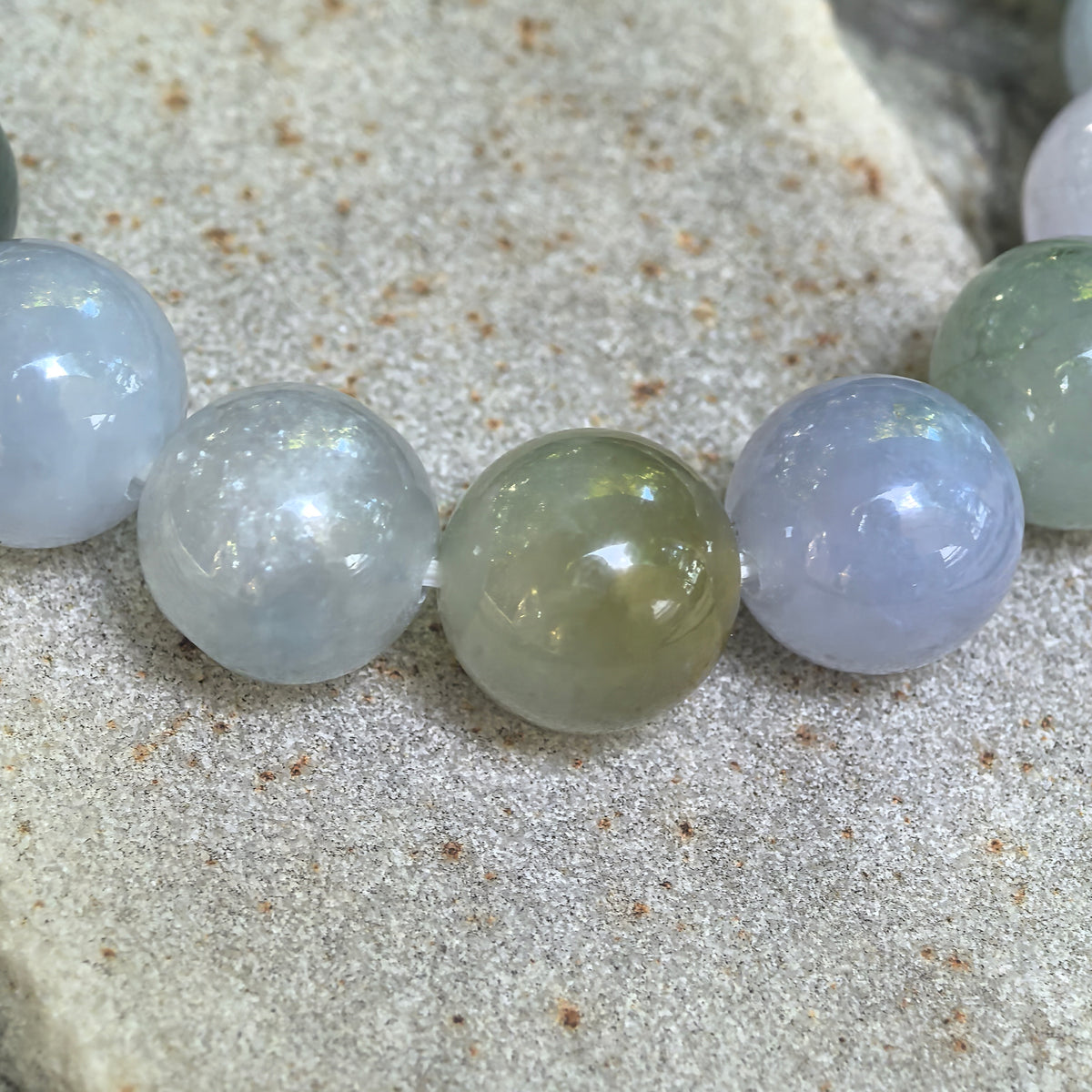 Glutinous Multicolor Round Bead Jadeite Bracelet -13mm