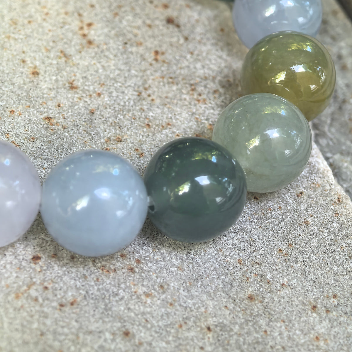 Glutinous Multicolor Round Bead Jadeite Bracelet -13mm