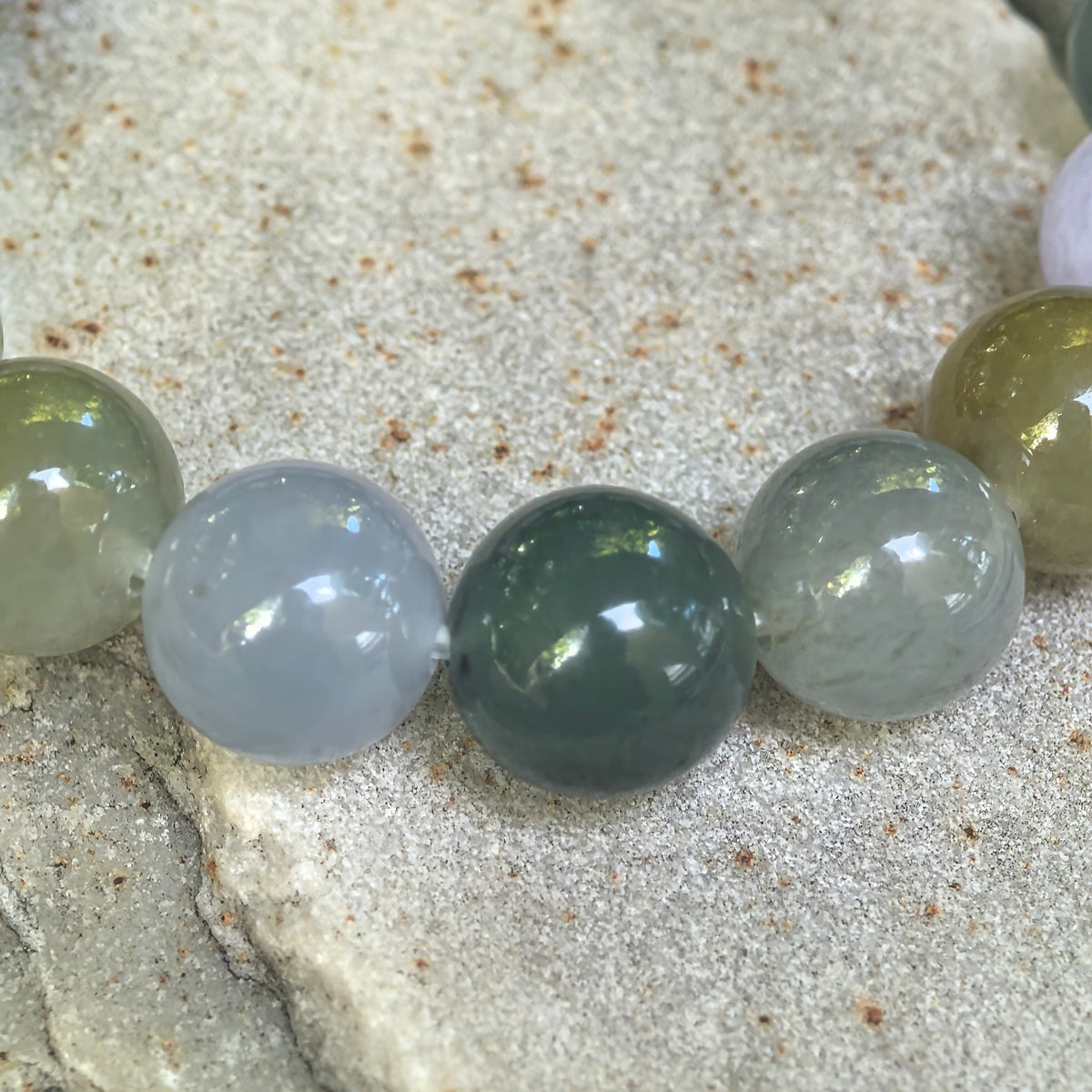 Glutinous Multicolor Round Bead Jadeite Bracelet -13mm