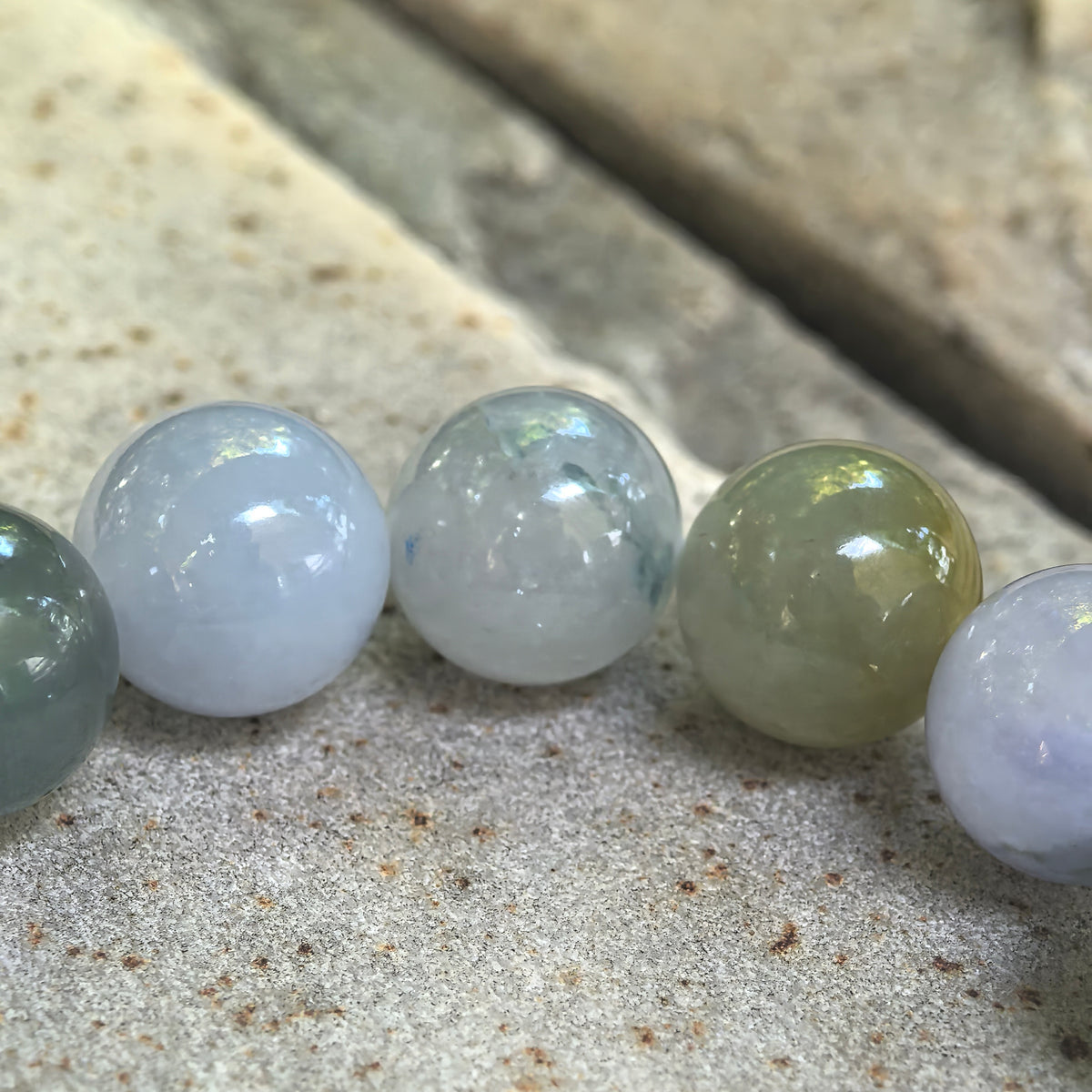 Glutinous Multicolor Round Bead Jadeite Bracelet -13mm