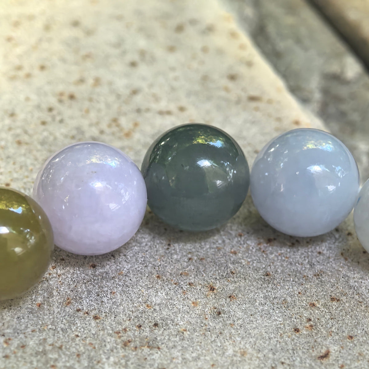 Glutinous Multicolor Round Bead Jadeite Bracelet -13mm