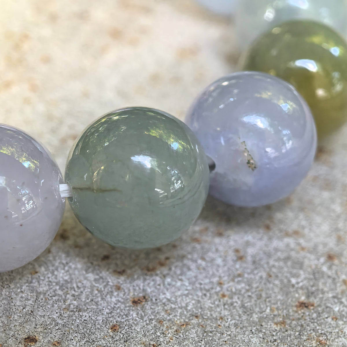 Glutinous Multicolor Round Bead Jadeite Bracelet -13mm