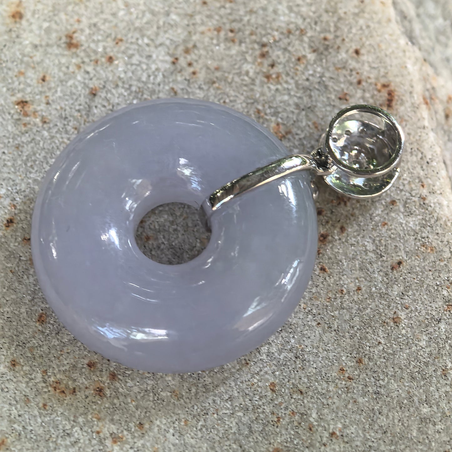 Icy Glutinous Lavender Jadeite Donut Pendant with 18K Gold and Diamonds