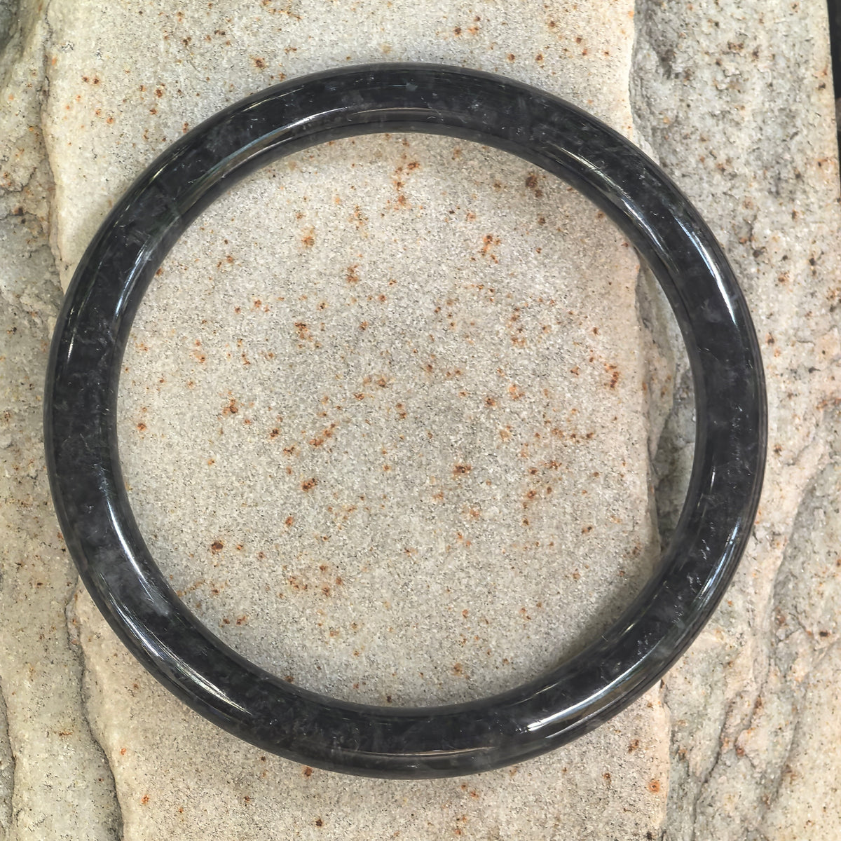 Glutinous Black and Gray Slim Round Jadeite Bangle -56mm
