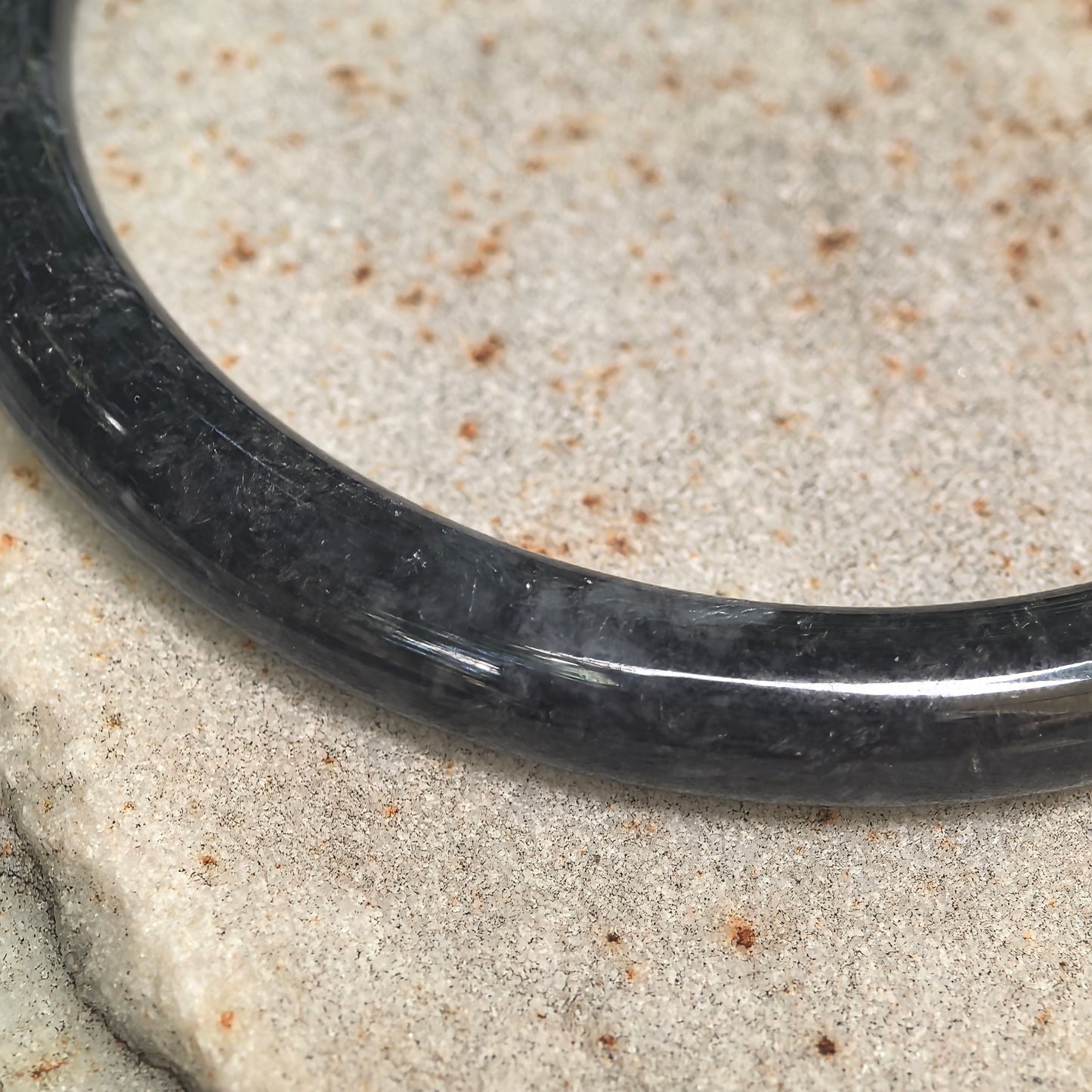 Glutinous Black and Gray Slim Round Jadeite Bangle -56mm