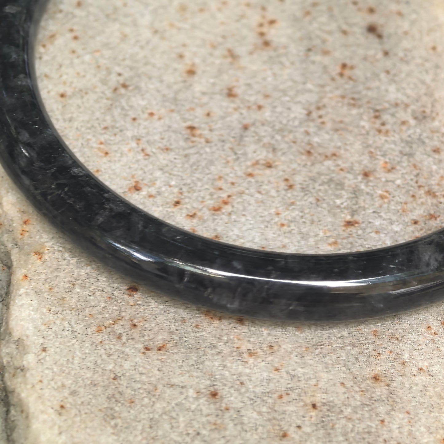 Glutinous Black and Gray Slim Round Jadeite Bangle -56mm