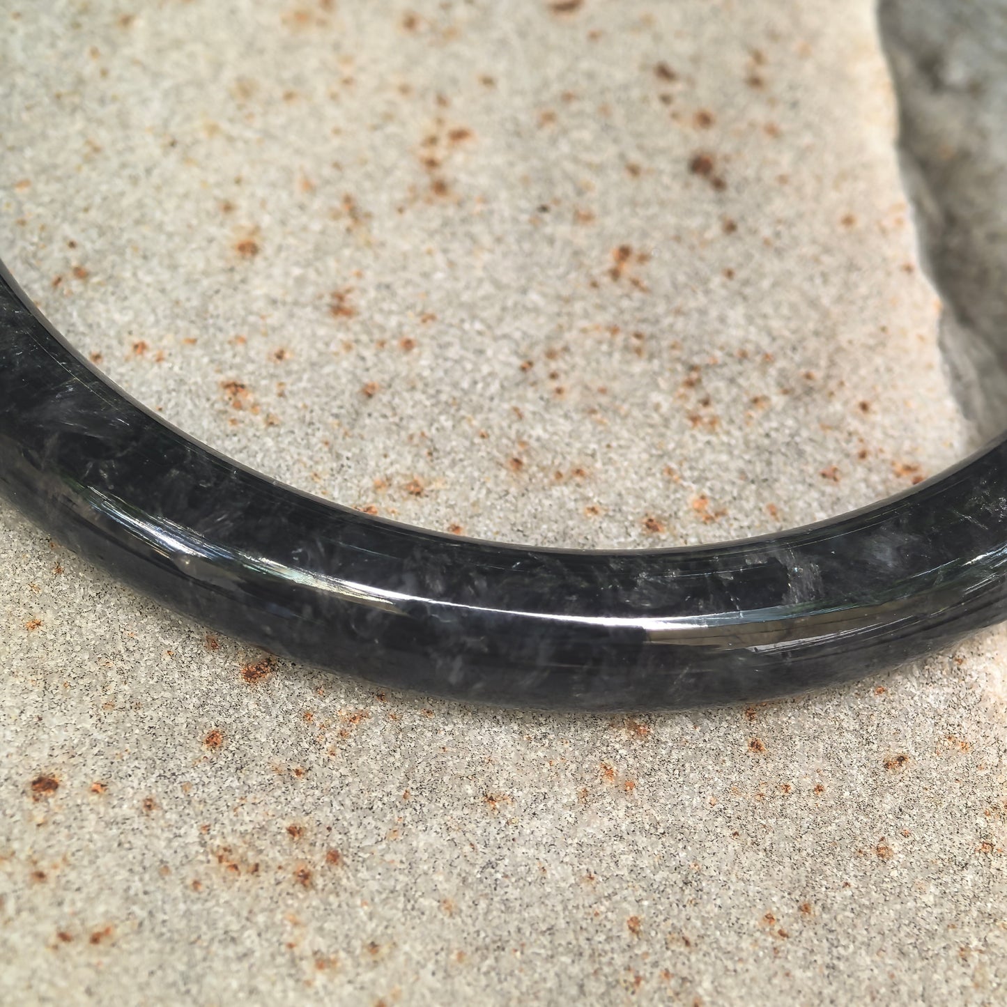 Glutinous Black and Gray Slim Round Jadeite Bangle -56mm