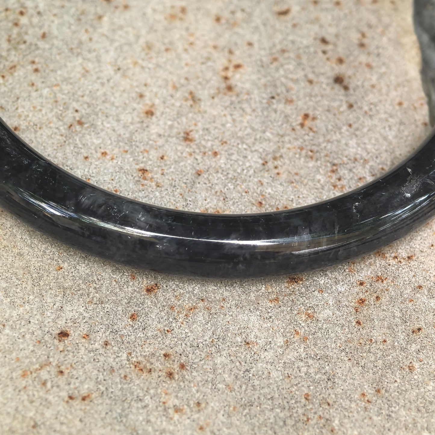 Glutinous Black and Gray Slim Round Jadeite Bangle -56mm