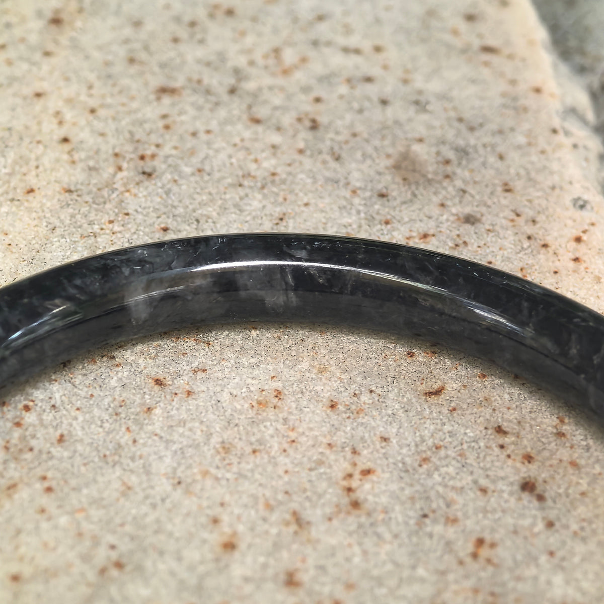 Glutinous Black and Gray Slim Round Jadeite Bangle -56mm