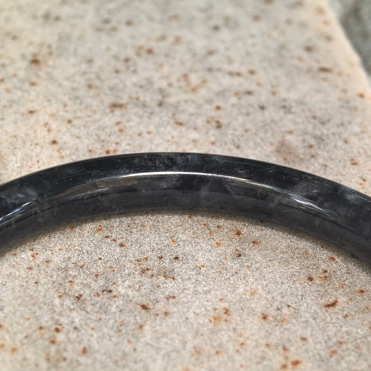 Glutinous Black and Gray Slim Round Jadeite Bangle -56mm