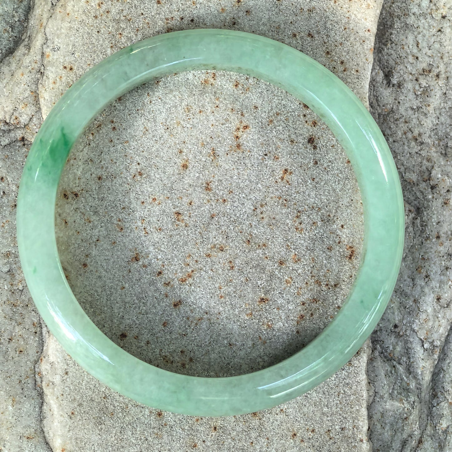 Glutinous Apple Green Slim D-Shape Jadeite Bangle -53mm