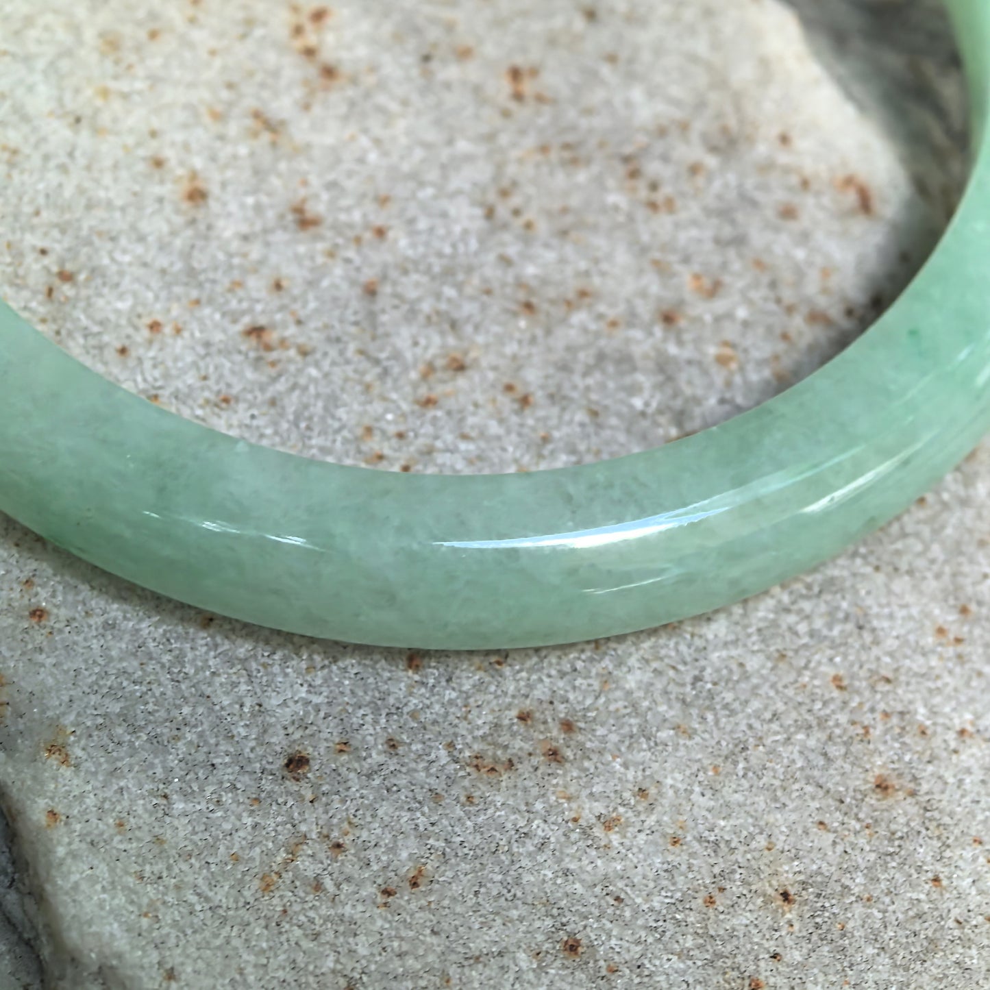 Glutinous Apple Green Slim D-Shape Jadeite Bangle -53mm