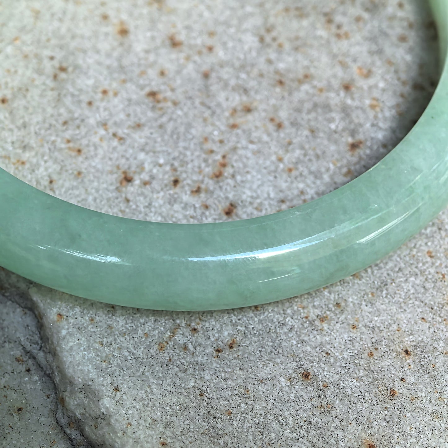Glutinous Apple Green Slim D-Shape Jadeite Bangle -53mm