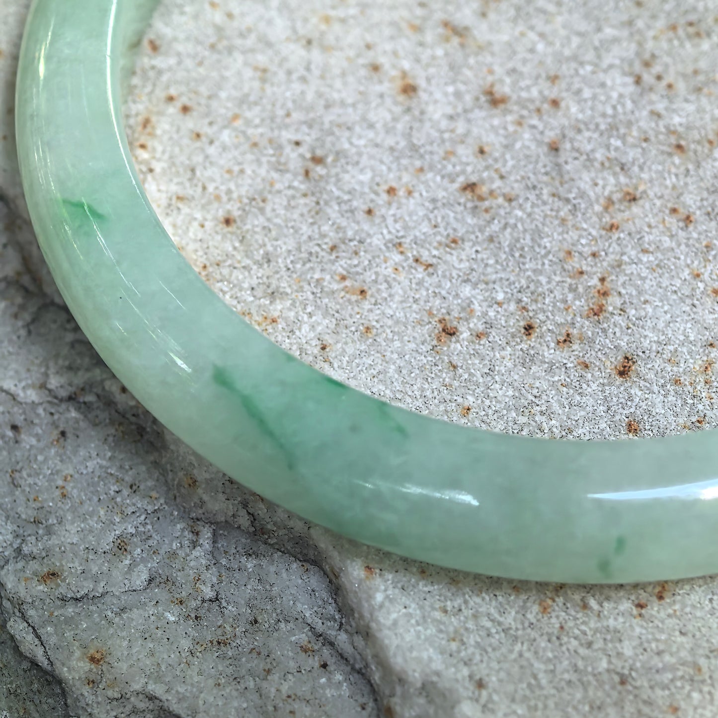 Glutinous Apple Green Slim D-Shape Jadeite Bangle -53mm