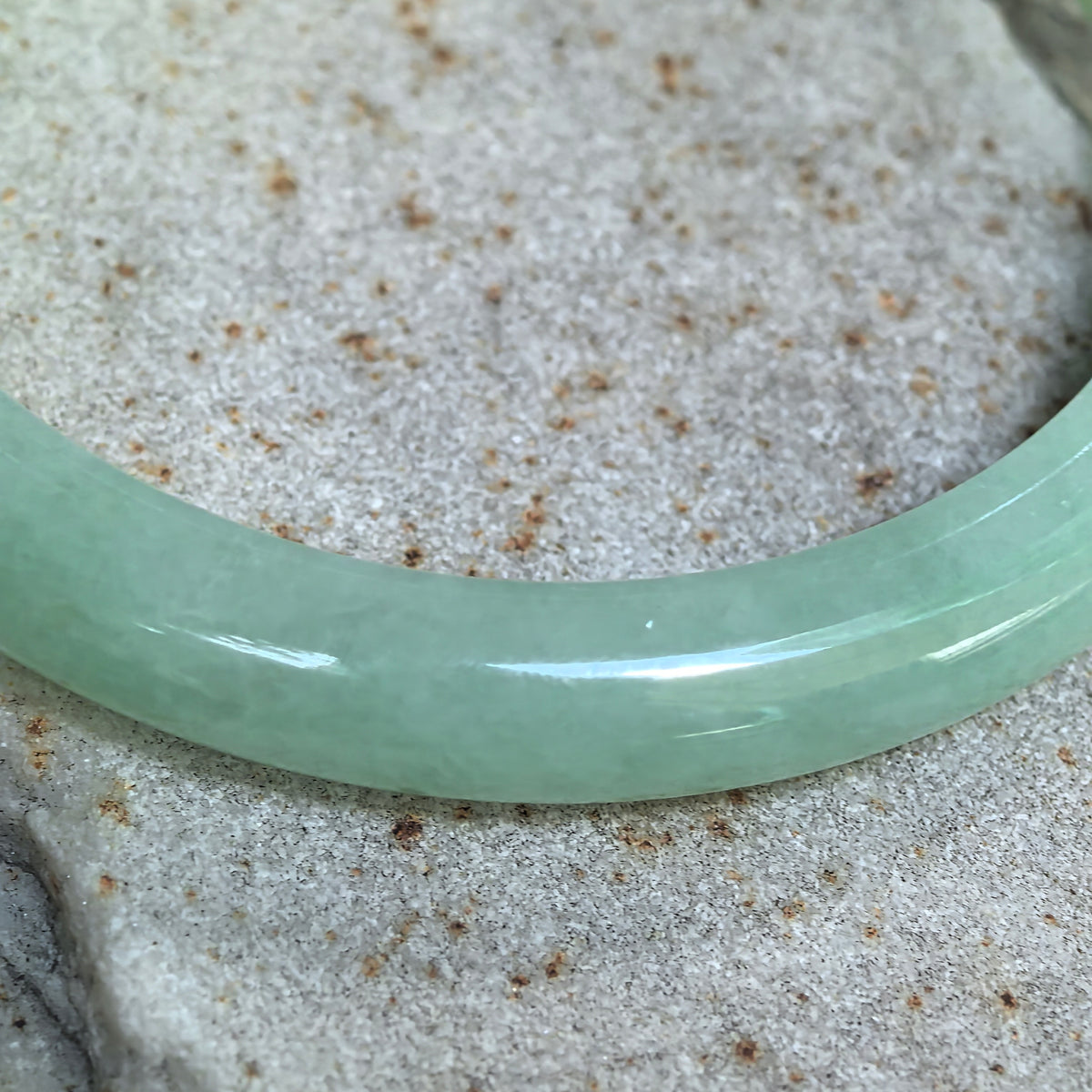 Glutinous Apple Green Slim D-Shape Jadeite Bangle -53mm