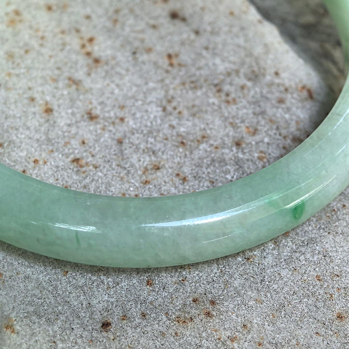 Glutinous Apple Green Slim D-Shape Jadeite Bangle -53mm