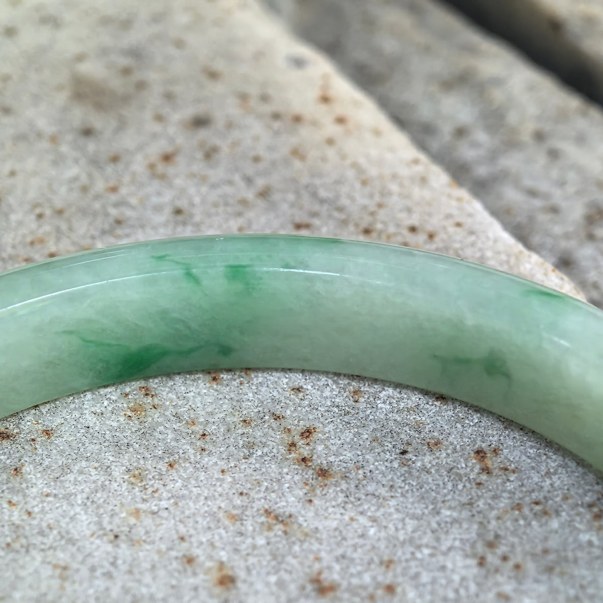 Glutinous Apple Green Slim D-Shape Jadeite Bangle -53mm