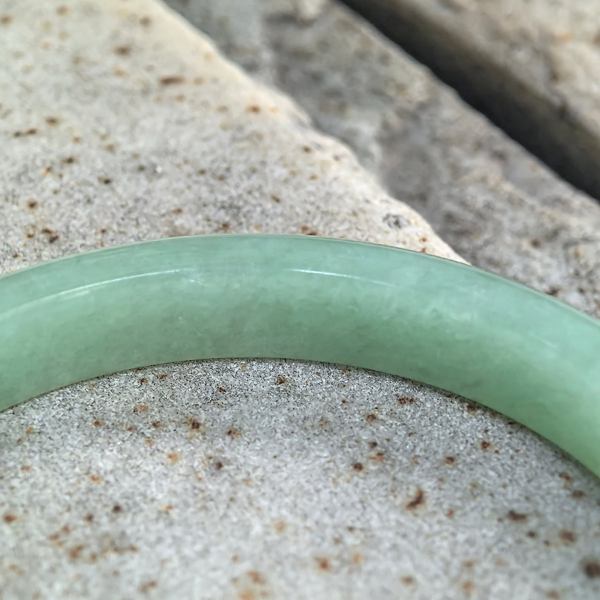 Glutinous Apple Green Slim D-Shape Jadeite Bangle -53mm