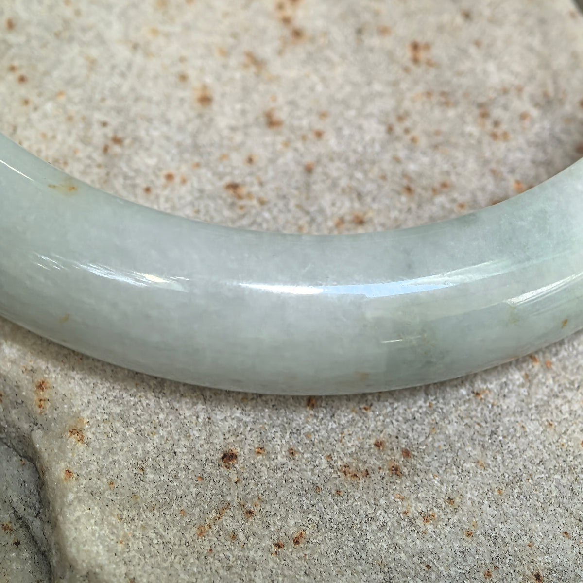 Glutinous Pale Green D-Shape Jadeite Bangle with Golden-Brown Flecks -60mm