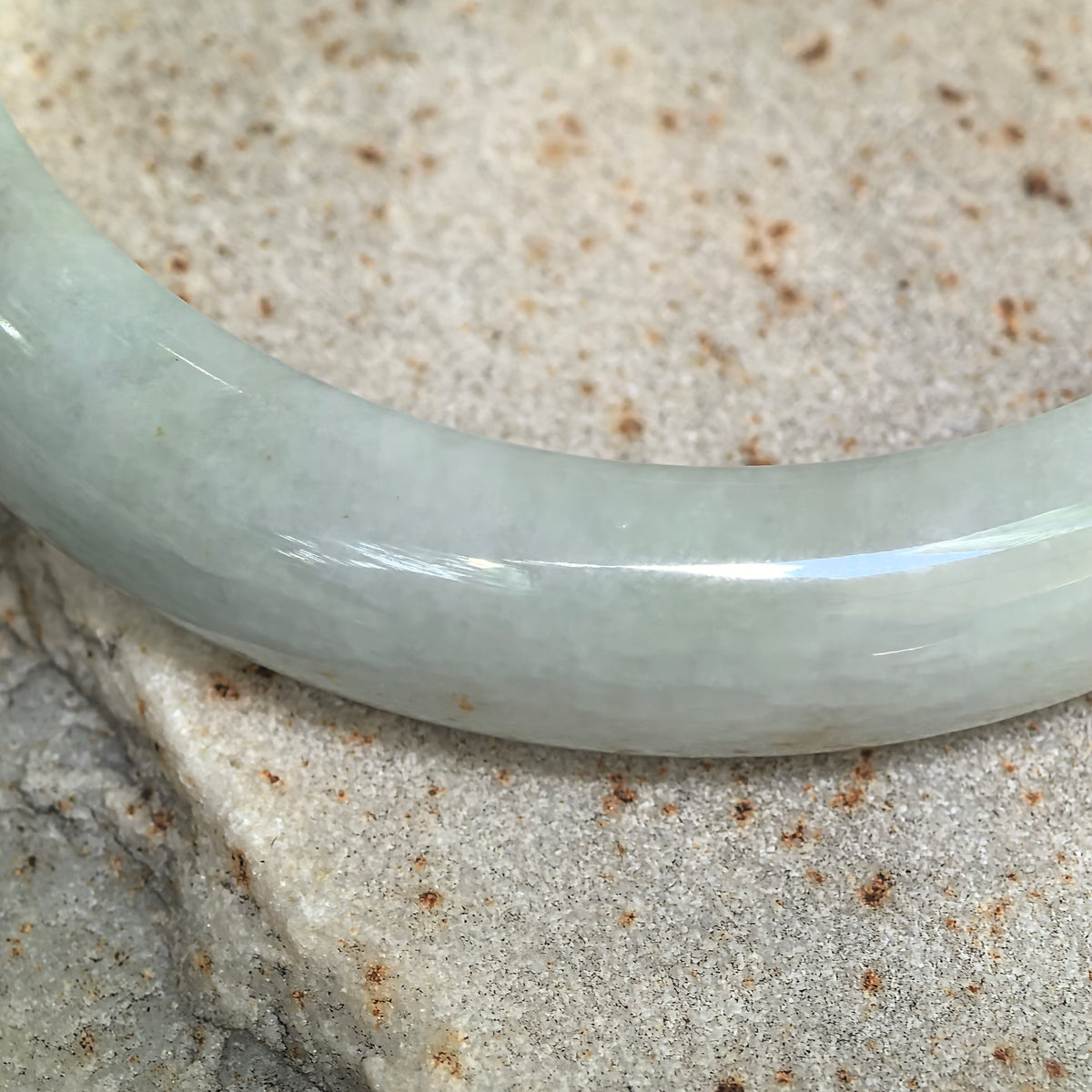 Glutinous Pale Green D-Shape Jadeite Bangle with Golden-Brown Flecks -60mm