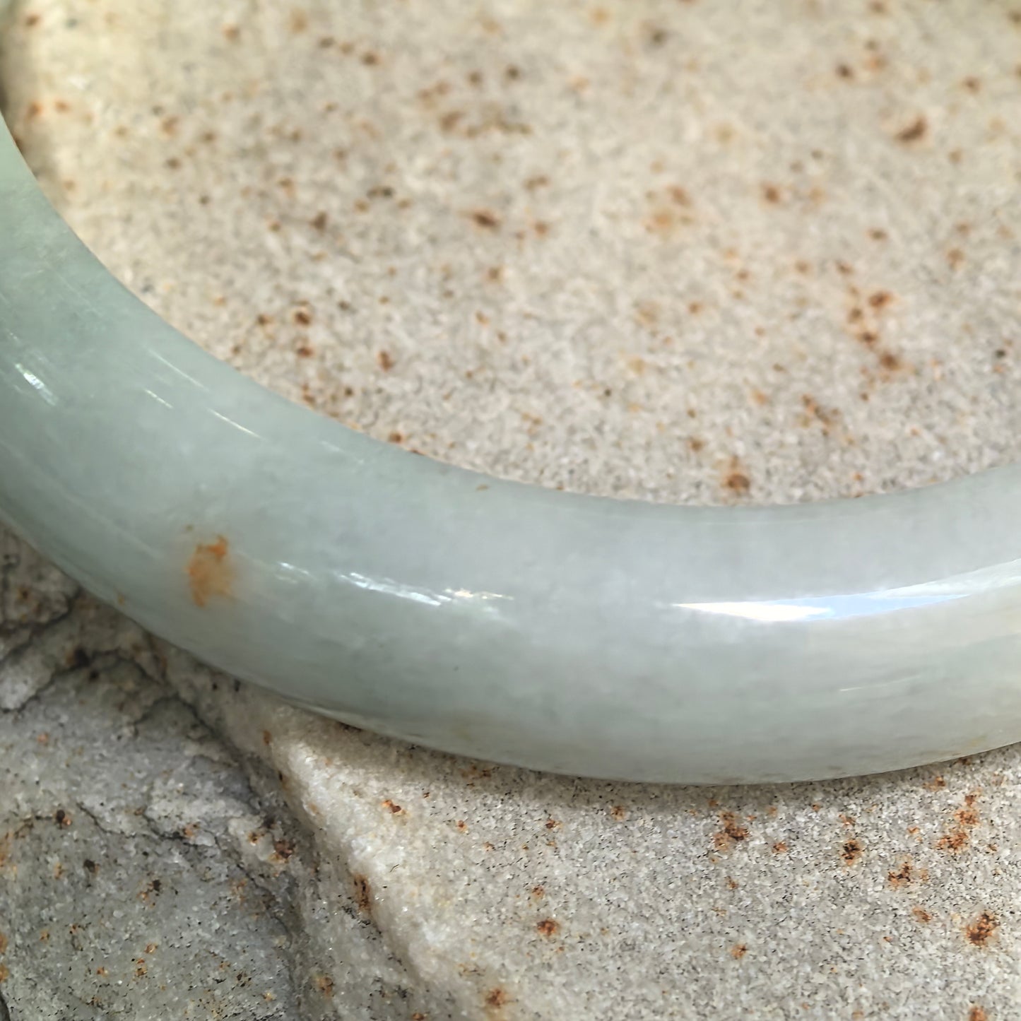 Glutinous Pale Green D-Shape Jadeite Bangle with Golden-Brown Flecks -60mm