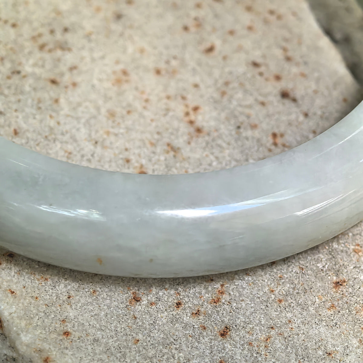 Glutinous Pale Green D-Shape Jadeite Bangle with Golden-Brown Flecks -60mm