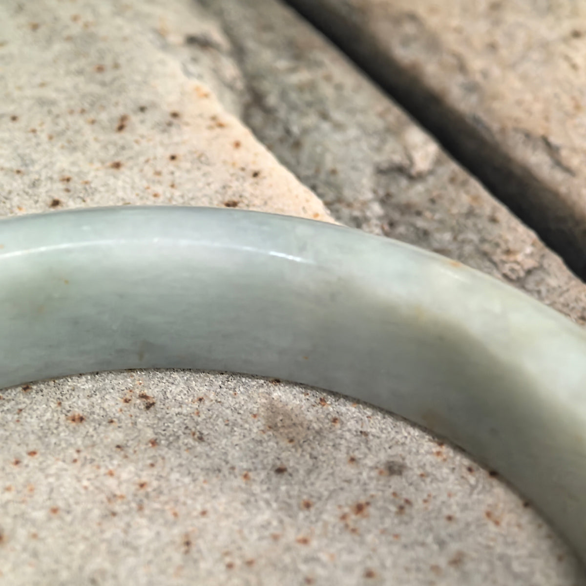 Glutinous Pale Green D-Shape Jadeite Bangle with Golden-Brown Flecks -60mm