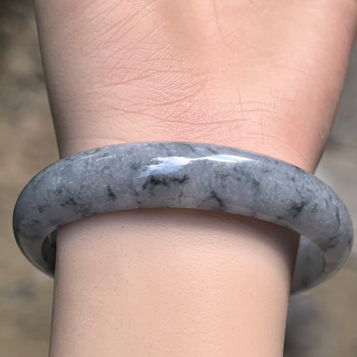 Icy Glutinous Blue Floating Flower Oval Jadeite Bangle -54mm